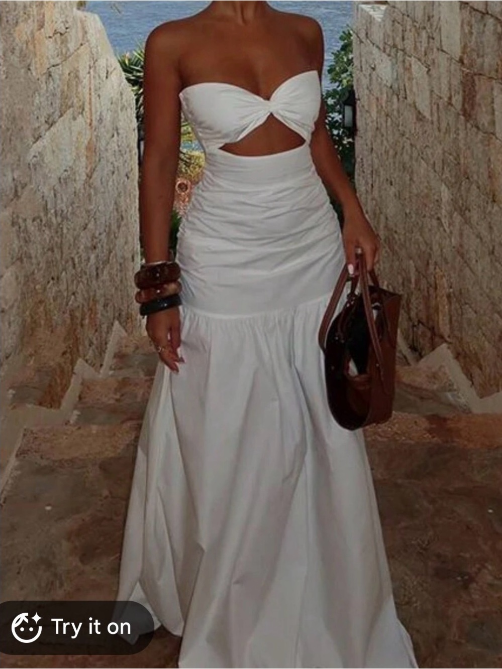 White Strapless Cutout Maxi Dress
